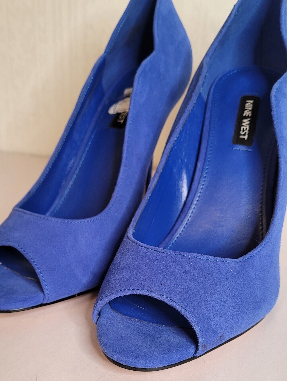 Nine West Blue Suede Open Toe Pumps Size 8.5 - Picture 4 of 11